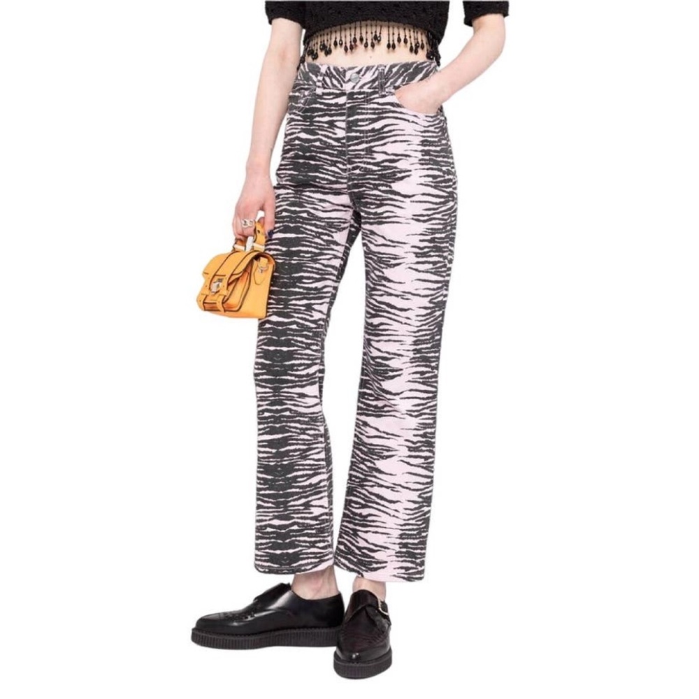 Ganni tiger print bootcut Betzy cropped jean.